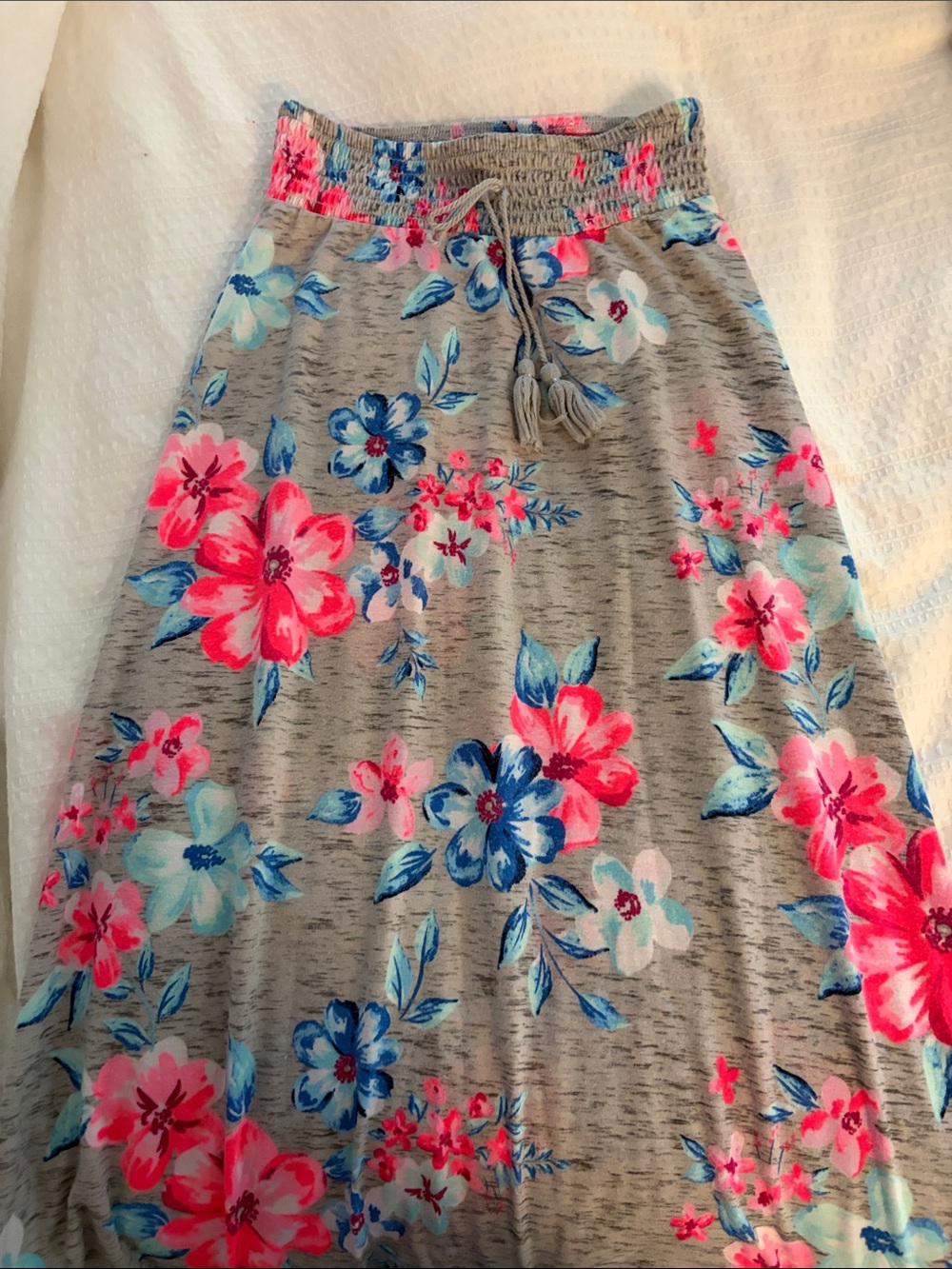 Justice Grey Maxi Skirt with Pink & Blue Floral Print